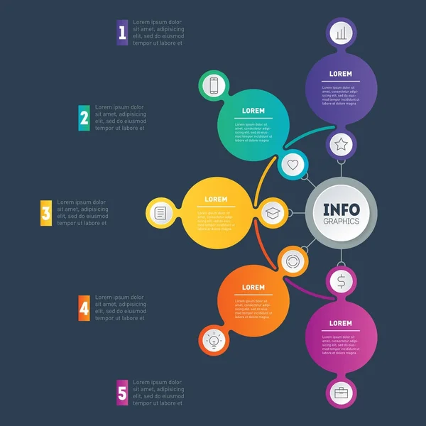 Infographic 다채로운 아이콘 어두운 일러스트 — 스톡 벡터