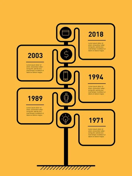 Infográfico Linha Tempo Com Ícones Botões Fundo Amarelo Ilustração Vetorial — Vetor de Stock