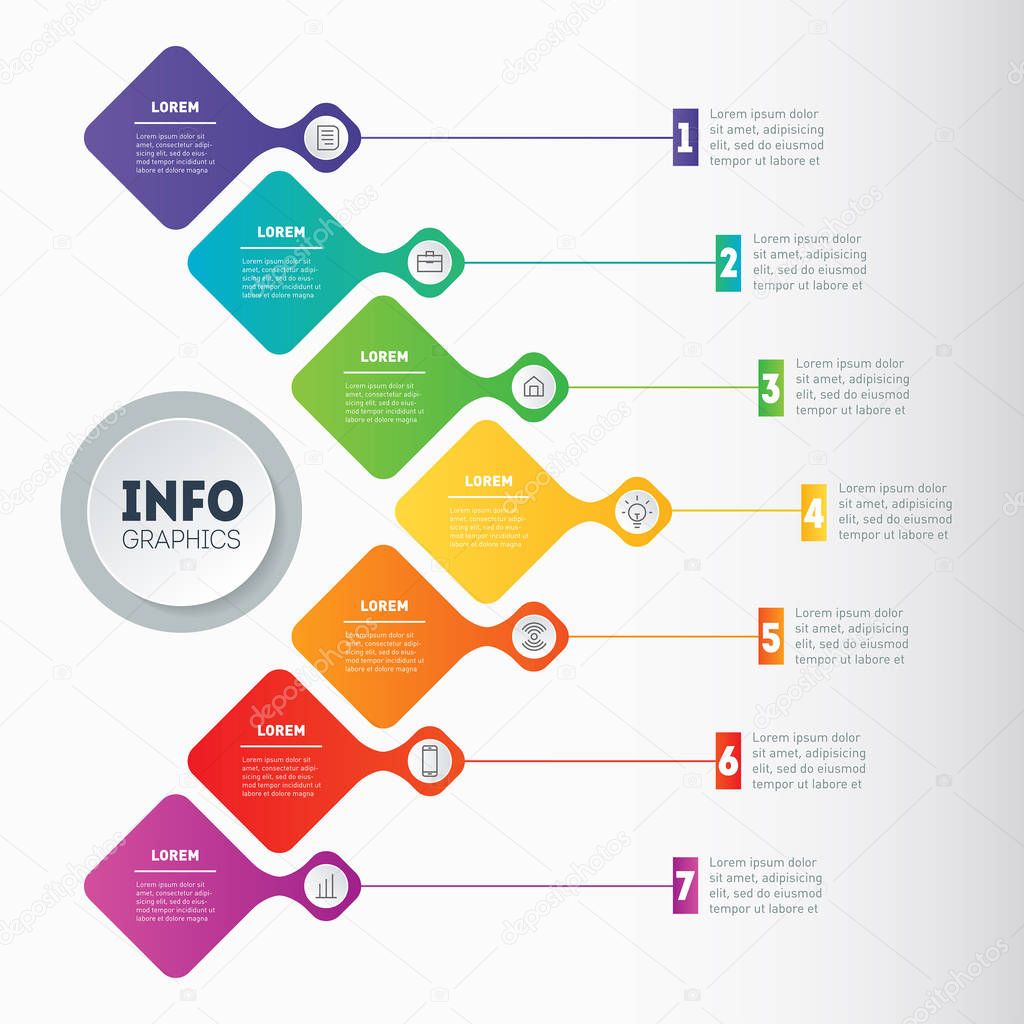 Business presentation with colorful options on white background. Web template of chart, infographic, mindmap or diagram