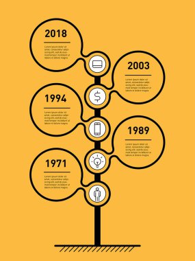 Dikey zaman çizelgesi infographics. Geliştirme ve iş büyüme. 5 seçenekleri, parçalar, adımları veya işlemler ile iş kavramı. Minimalist zaman çizgisi