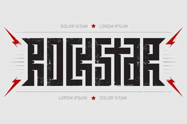 Rockstar Affiche Musicale Avec Des Éclairs Rouges Des Étoiles Rock — Image vectorielle