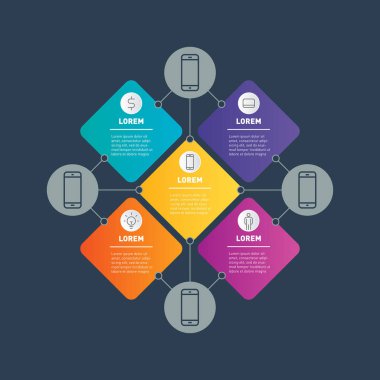 Infographic şablonuyla dört parçalar, süreç ve adımları teknolojileri veya eğitim süreci, vektör çizim