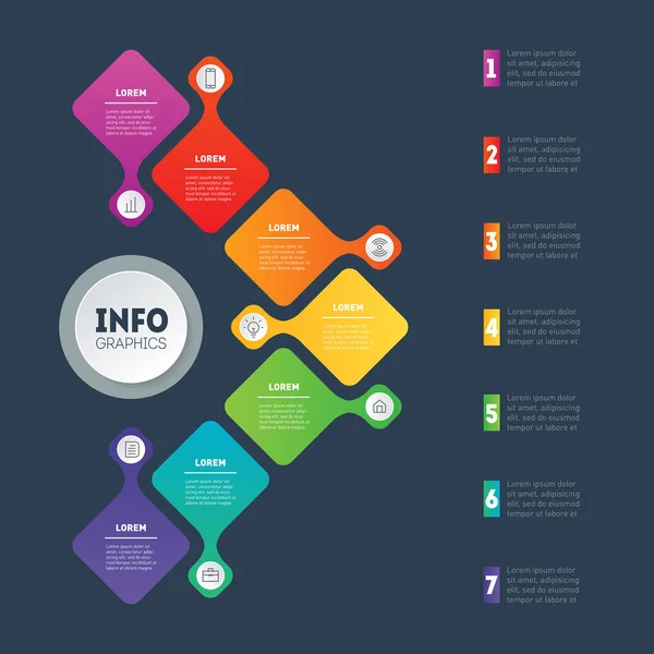 Szablon Sieci Web Prezentacji Biznesowych Lub Infografikę Siedmiu Opcje Części — Wektor stockowy