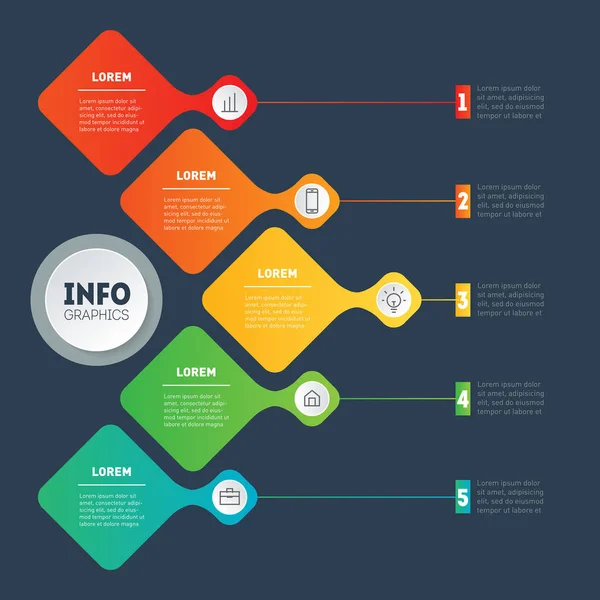 Modelo Web Apresentação Negócios Infográfico Com Cinco Opções Partes Tecnologias — Vetor de Stock