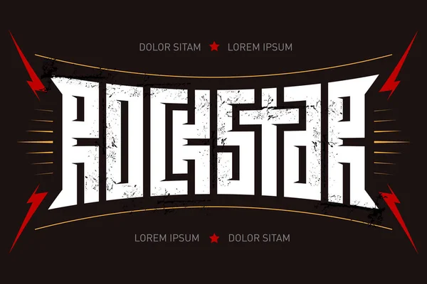 Rockstar Affiche Musicale Avec Des Éclairs Rouges Des Étoiles — Image vectorielle