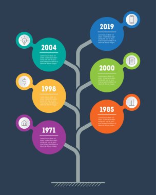 Dikey zaman çizelgesi infographics. 6 parça, adımları ya da işlemler ile iş sunu kavramı. Geliştirme ve iş büyüme. Sosyal eğilimler Time line