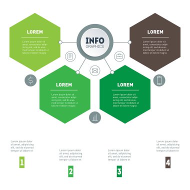 Beyaz arka plan üzerinde izole kahverengi ve yeşil renklerde Infographic basit simgeler