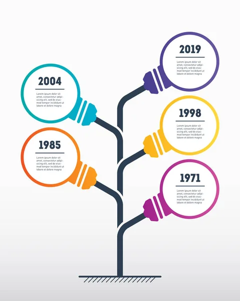 Вертикальна Інфографіка Часової Лінії Лампами Розвиток Зростання Бізнесу Бізнес Концепція — стоковий вектор