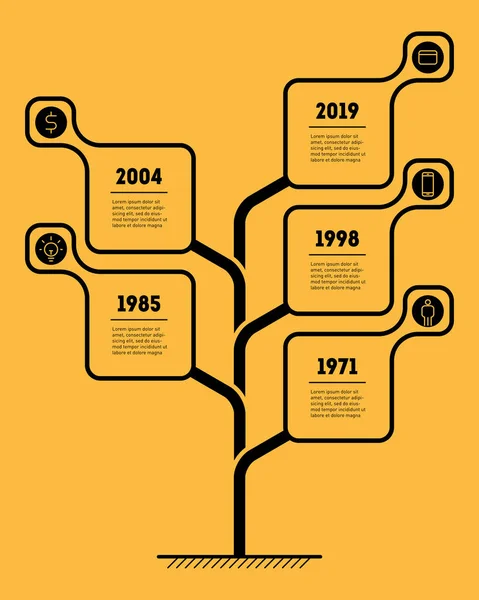 Κατακόρυφη Λωρίδα Χρόνου Infographics Επιχειρηματική Ιδέα Παρουσίαση Επιλογές Τμήματα Βήματα — Διανυσματικό Αρχείο