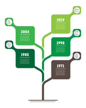 Zaman çizelgesi ağaç izole beyaz zemin üzerine açık ve koyu yeşil rectangulars ile