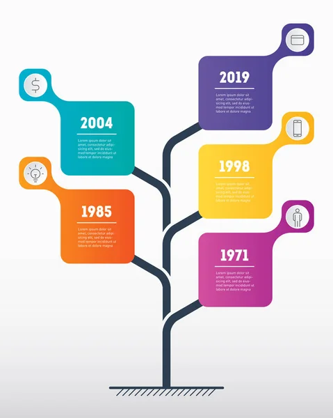 Tijdlijn Infographics Met Kleurrijke Rectangulars Geïsoleerd Witte Achtergrond — Stockvector