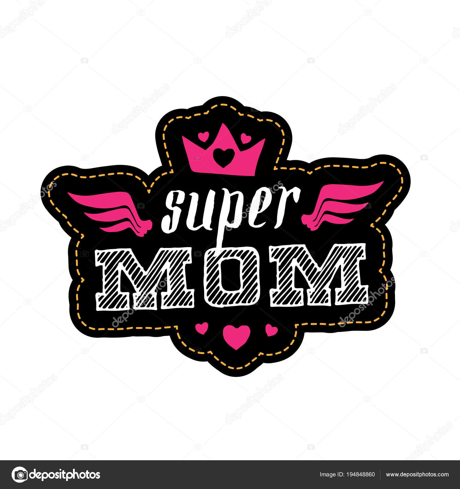 Super Mom Sticker Crown Wings Hearts Isolated White Background Vector Image By C Thebackground Vector Stock Super Mom Sticker Crown Wings Hearts Isolated White Background Vector Image By C Thebackground Vector Stock