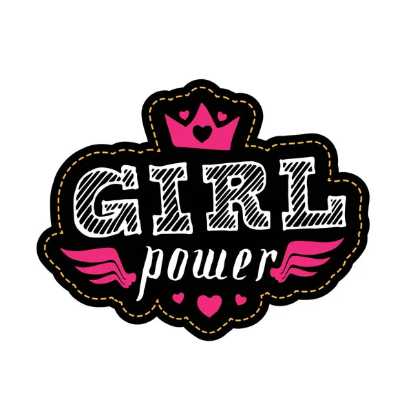 Girl Power Aufkleber Mit Krone Flügeln Und Herzen Isoliert Auf — Stockvektor