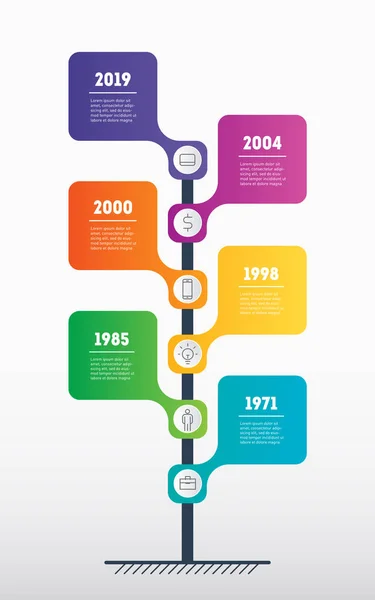 Infográficos Linha Tempo Com Retângulos Coloridos Isolados Fundo Branco —  Vetores de Stock