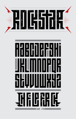 Rock Yıldızı alfabesi - Tişört tasarımı ya da posteri için tipografi. Rock yıldızı - Konser için sanat çalışması.