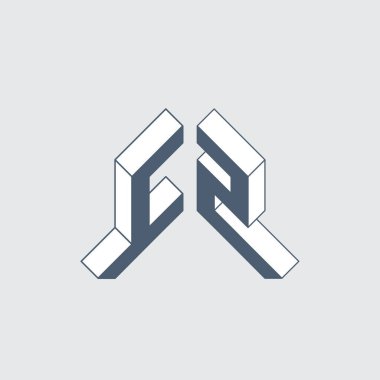 Monogram ya da logotype. Tasarım için Isometric 3d yazı tipi. Taslak yazı tipleri. Üç boyutlu harfler.