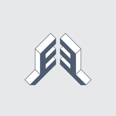 Monogram ya da logotype. Tasarım için Isometric 3d yazı tipi. Taslak yazı tipleri. Üç boyutlu harfler.