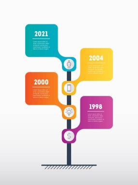 İş sunumu veya 4 seçenekli zaman çizelgesi konsepti. Bilgi şeması veya diyagramı şablonu. Dört adımlı teknoloji veya eğitim sürecinin vektör bilgi grafiği.