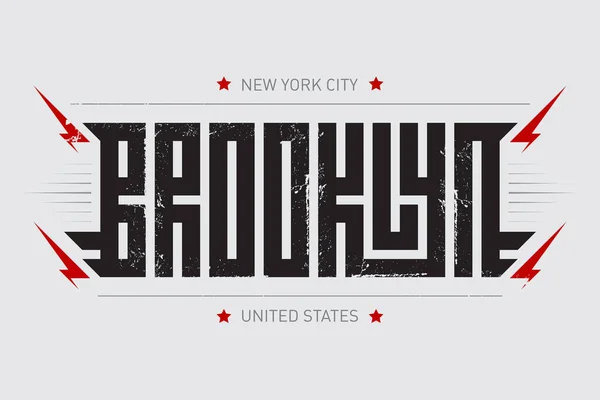 Brooklyn Gestileerde Poster Banner Flyer Ansichtkaart Met Inscriptie Bliksem Shirt — Stockvector