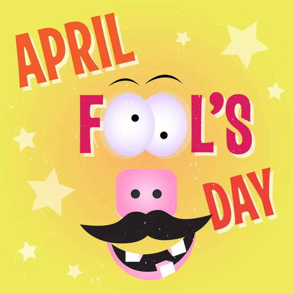 April Fools Day Vtipná Tvář Šíleným Úsměvem Knírkem Ilustrace Pro — Stockový vektor