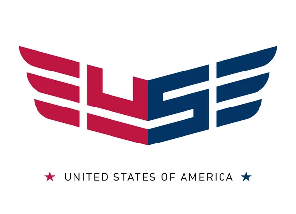 星や抽象的な翼を持つラベルやTシャツのプリント アメリカ製 アメリカの旗の色と記号でラベル ベクトル — ストックベクタ