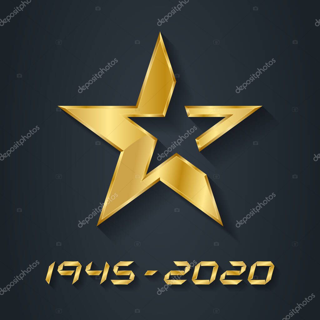 Anniversary of the victory in World War II. Vector Gold Star with Silver elements for Victory Day. 1945 - 2020.