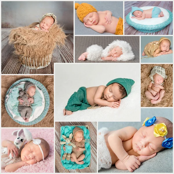 Dormir bebés recién nacidos collage — Foto de Stock