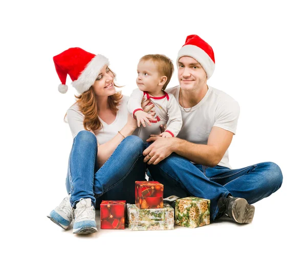 Familia con regalos en el suelo —  Fotos de Stock