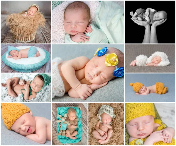 Colagem de recém-nascidos adormecidos — Fotografia de Stock
