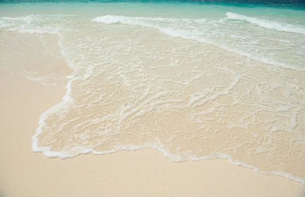 Piaszczysta plaża i jasnych i przejrzystych sea fala — Zdjęcie stockowe