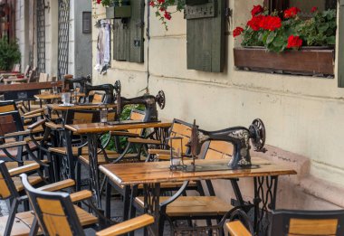 Krakow, Polonya merkezinde küçük caffee
