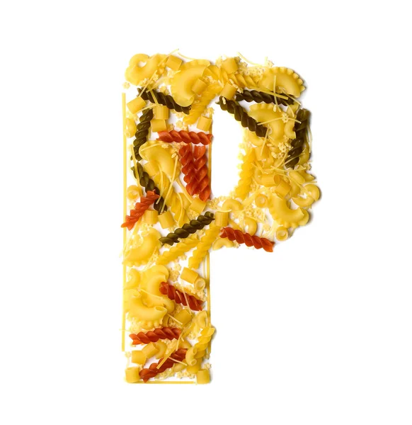 Kupie spaghetti, tworzące literę P — Zdjęcie stockowe