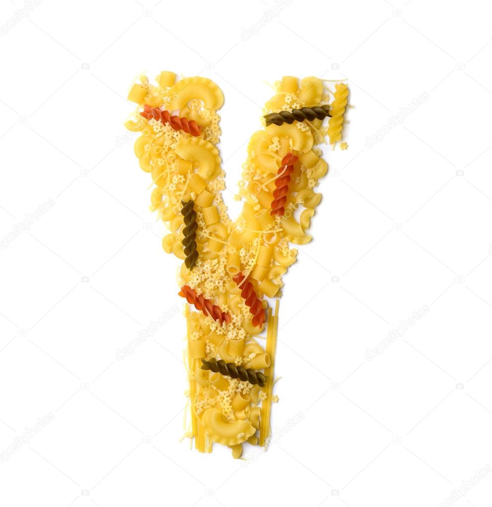 Pile of spaghetti forming a letter Y