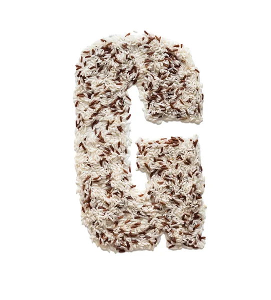 Grão de arroz formando um alfabeto letra G — Fotografia de Stock