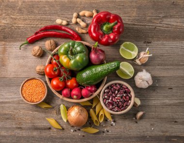 Kes lemot ve biber, taze sebzeler, TOPVIEW