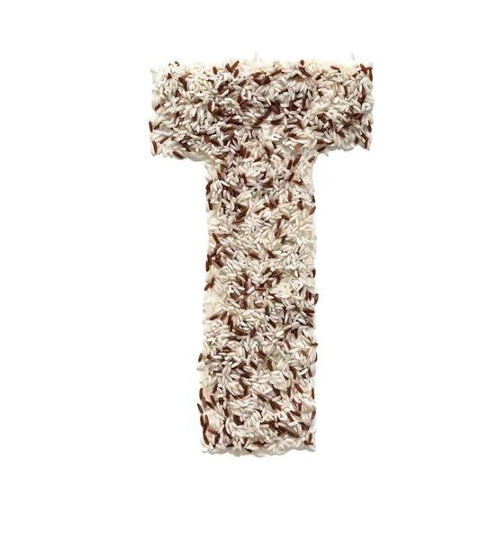 Az ábécé levél T alkotó rizsszemek — Stock Fotó