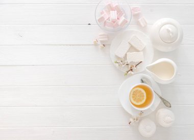 şekerleme, pastel renkler, metin için yer ile çay