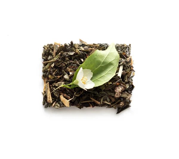 Würfel aus grünem Tee mit Jasmin, Draufsicht — Stockfoto