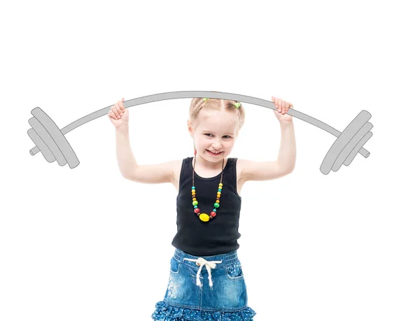 Kleines blondes Kind mit kleinen Gewichten, lächelnd — Stockfoto