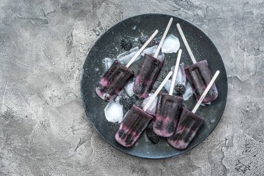 Ev yapımı meyveli dondurma ve dut.