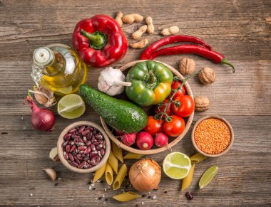 Kes lemot ve biber, taze sebzeler, TOPVIEW