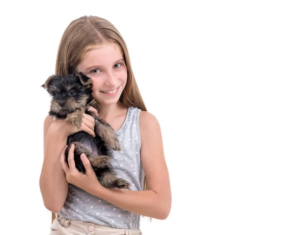 子犬と少女 — ストック写真