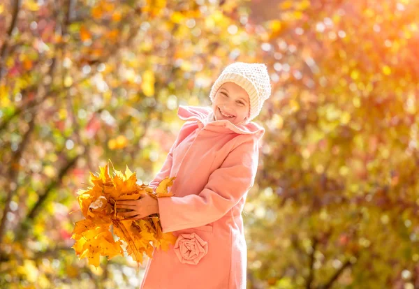 Malá holčička v podzimním lese — Stock fotografie