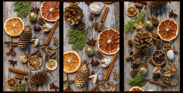 Christmas decorations with cinnamon and dried orange slices — Stock Photo, Image