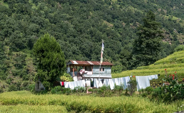 Case in villaggio di montagna, regione di Annaourna, Nepal . — Foto Stock