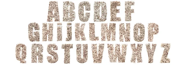 쌀, 곡물 거짓말과 고립 된 알파벳을 만들기의 다른 종류 — 스톡 사진