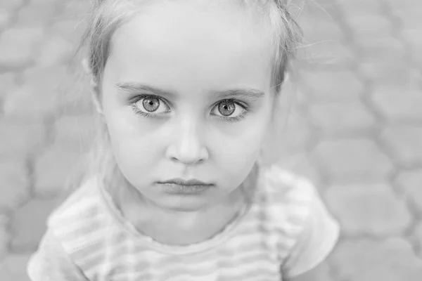 Black and white close-up portrait of young girl. — Stock Photo, Image