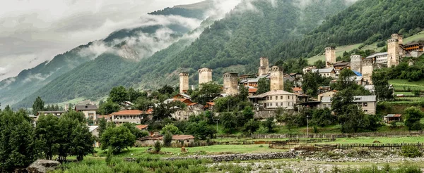Panoramic view on Mestia village, Georgia — Stock Photo, Image