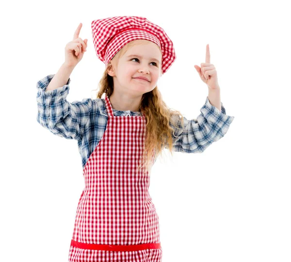 Pequena menina chef emoções isoladas no fundo branco — Fotografia de Stock