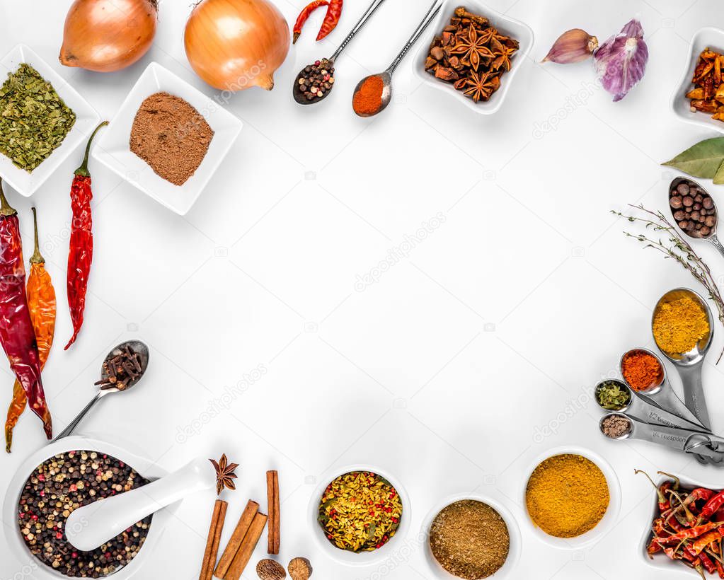 spices on white background isolated with place for text